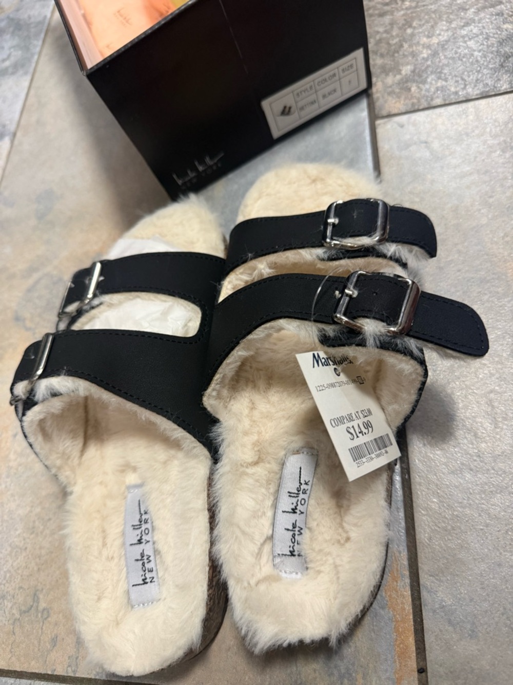 Nicole Miller Fur-Lined Black Slip-On Slippers